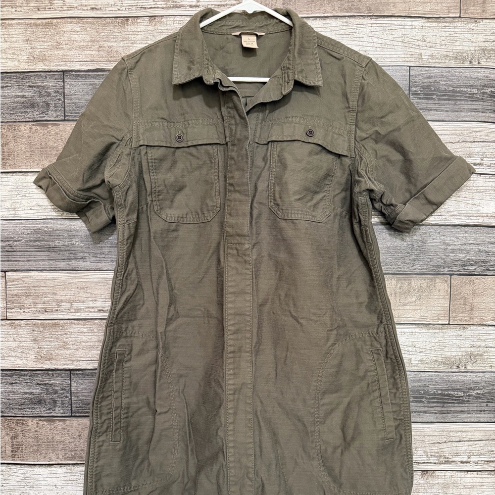 Duluth Trading Canvas Shirt Dress Women’s L Green Heavyweight 100% Cotton - Picture 4 of 8